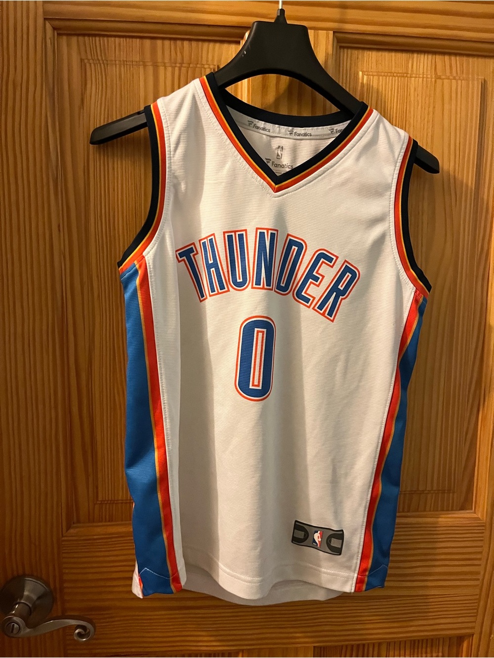 Fanatics Oklahoma City Thunder White Blue and Orange Basketball Jersey #0